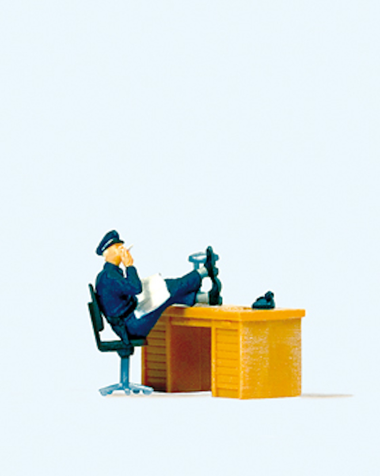 Preiser迷你小人 29089 坐在辦公桌前的美國警察