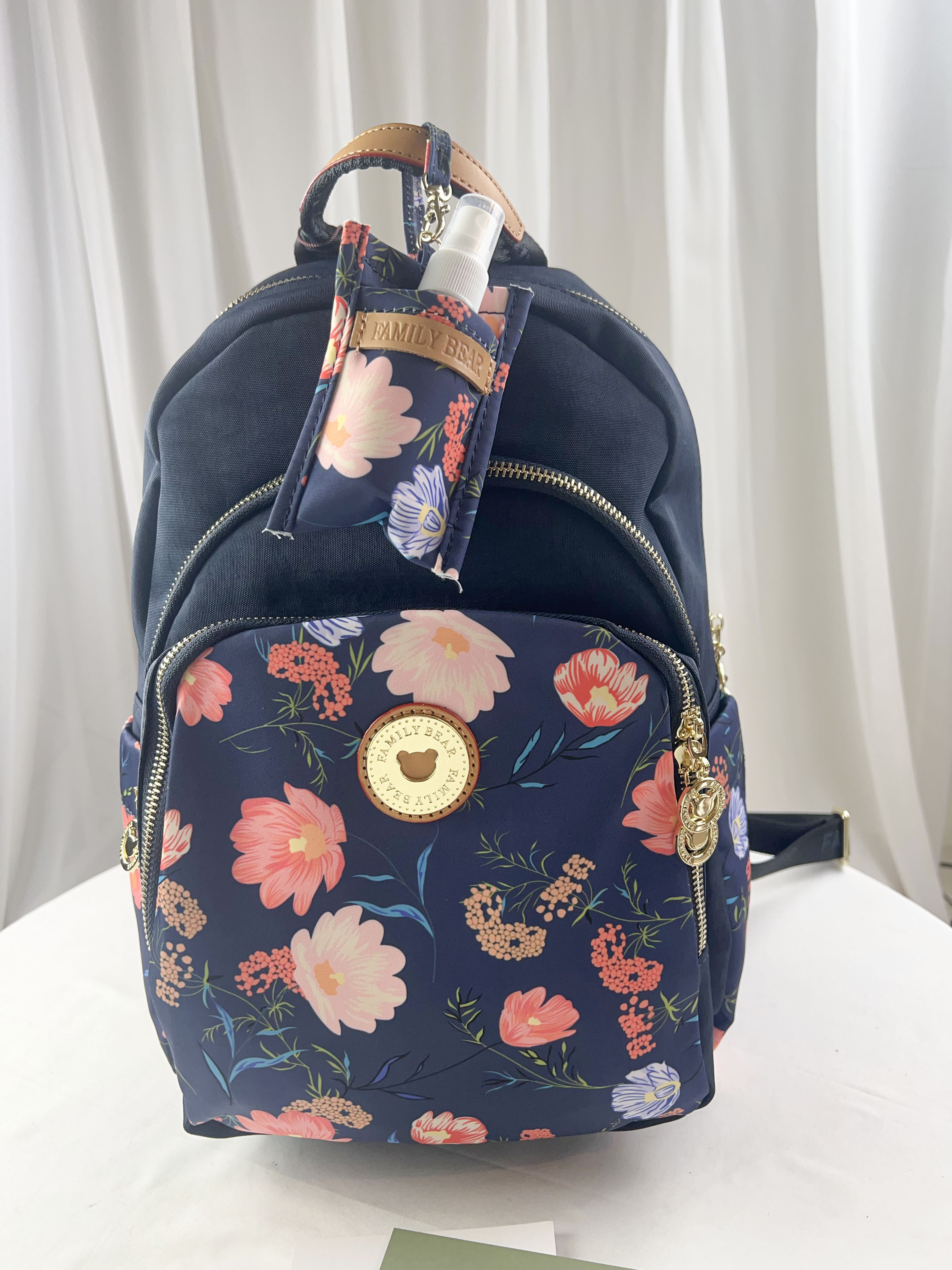 GOODS 藍橙花拼色防潑水後背包 附酒精保護套+酒精瓶  #2847