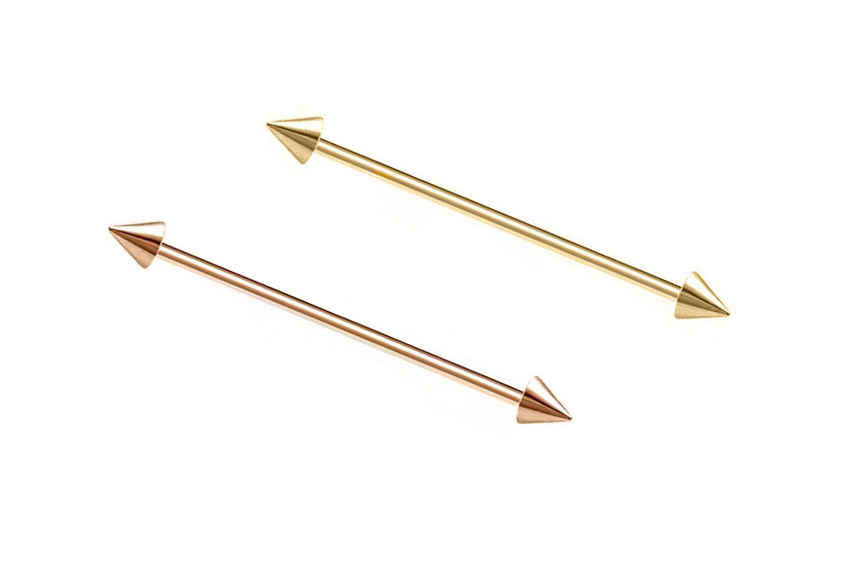 14K Gold Classic Cone Spike Industrial Barbell
