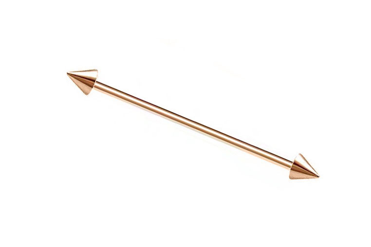 14K Gold Classic Cone Spike Industrial Barbell