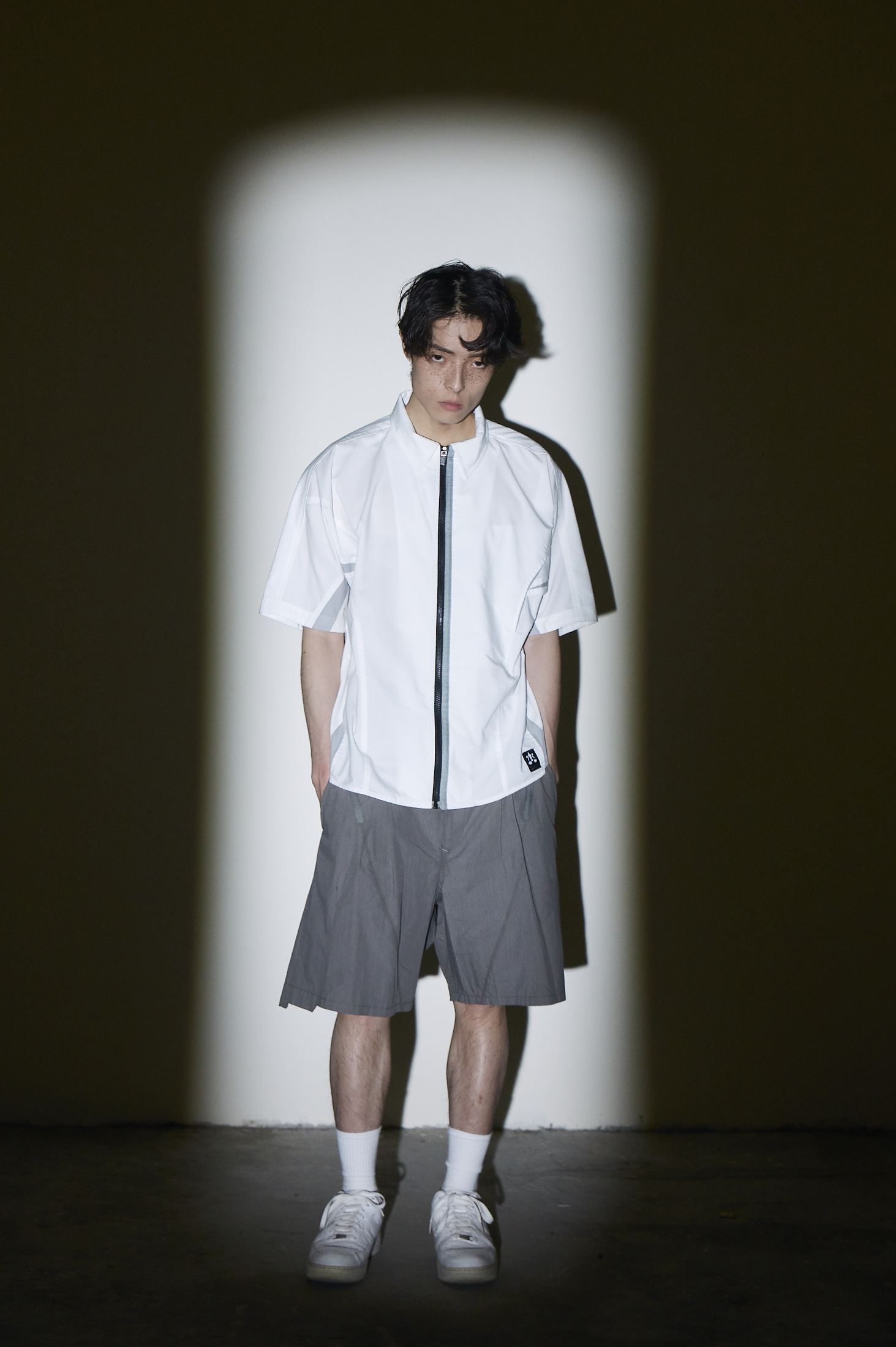 打褶層次短褲- 灰