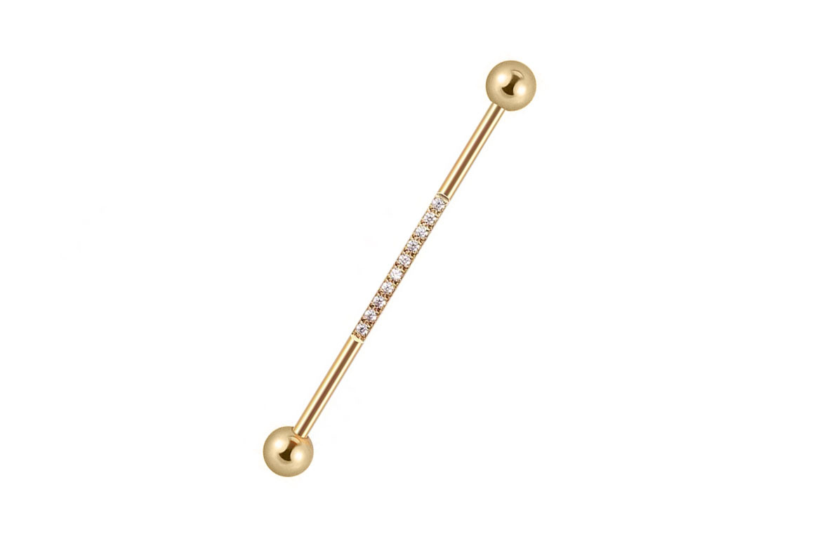 14K Gold Industrial Barbell with 10 CZ