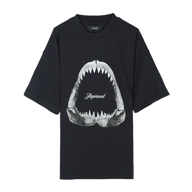 REPRESENT 鯊魚印花黑色T恤 -T