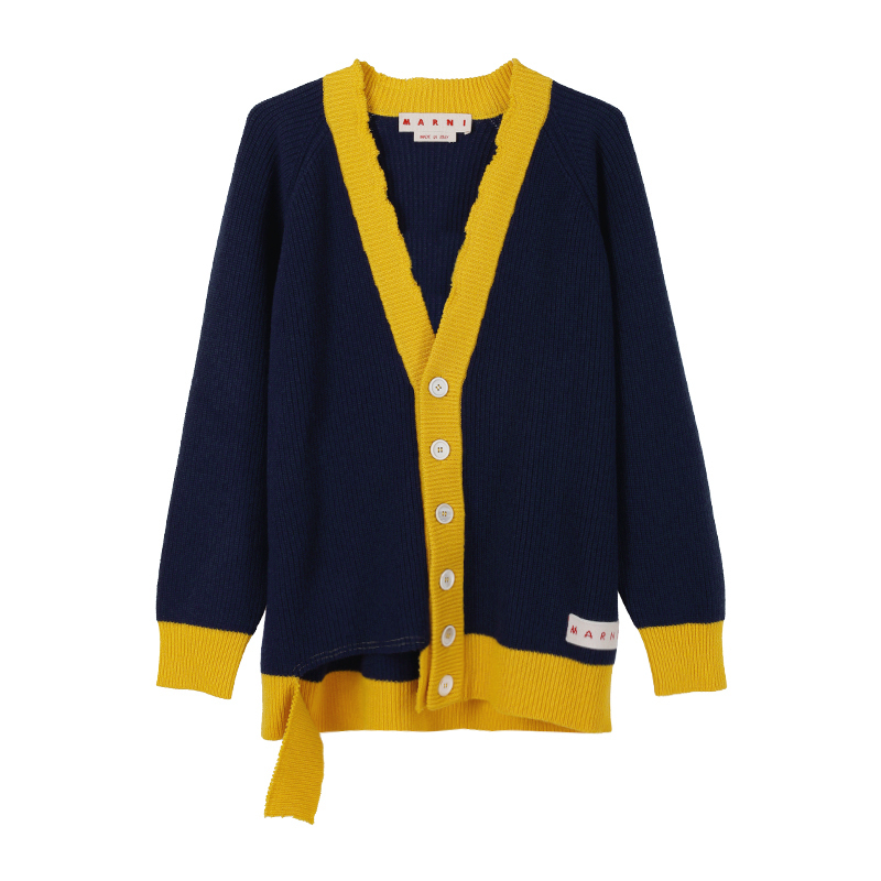 MARNI Logo 藏蓝拼色針織外套 -T