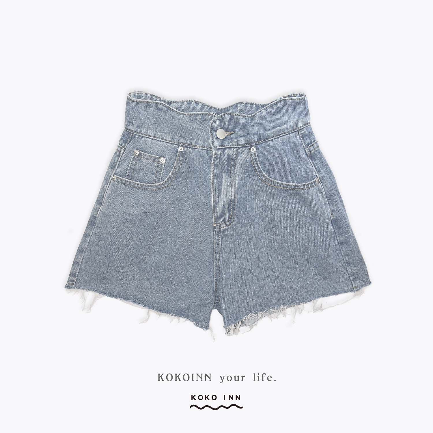 KOKOINN 波浪愛心口袋牛仔短褲
