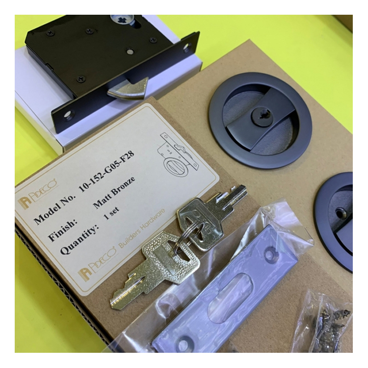 "ADECO"趟門鎖(有匙)(碳灰色)