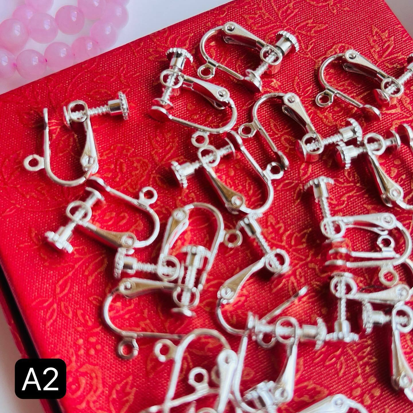 [原石] DIY手工藝材料配件 夾式耳環 一對 白金色