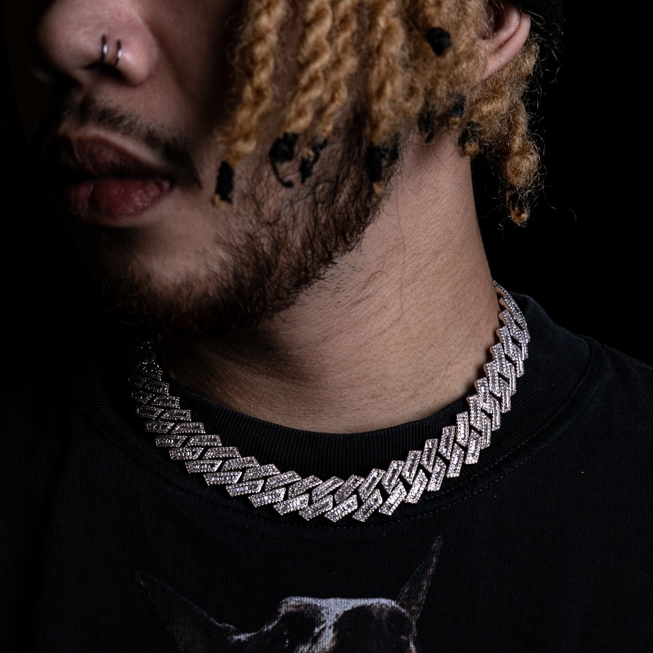 18mmT方混鑲菱形古巴項鍊