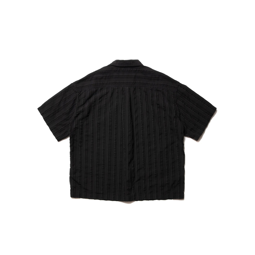 STRIPE SUCKER CLOTH OPEN COLLAR S/S SHIRT