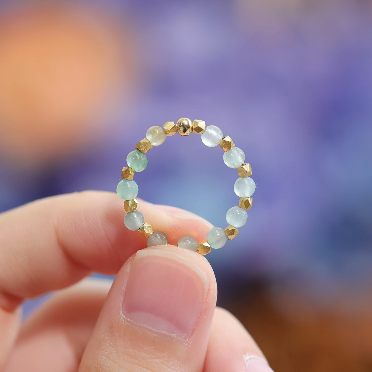 翠綠．磨砂金粒翡翠戒指（產品編號：JG001）