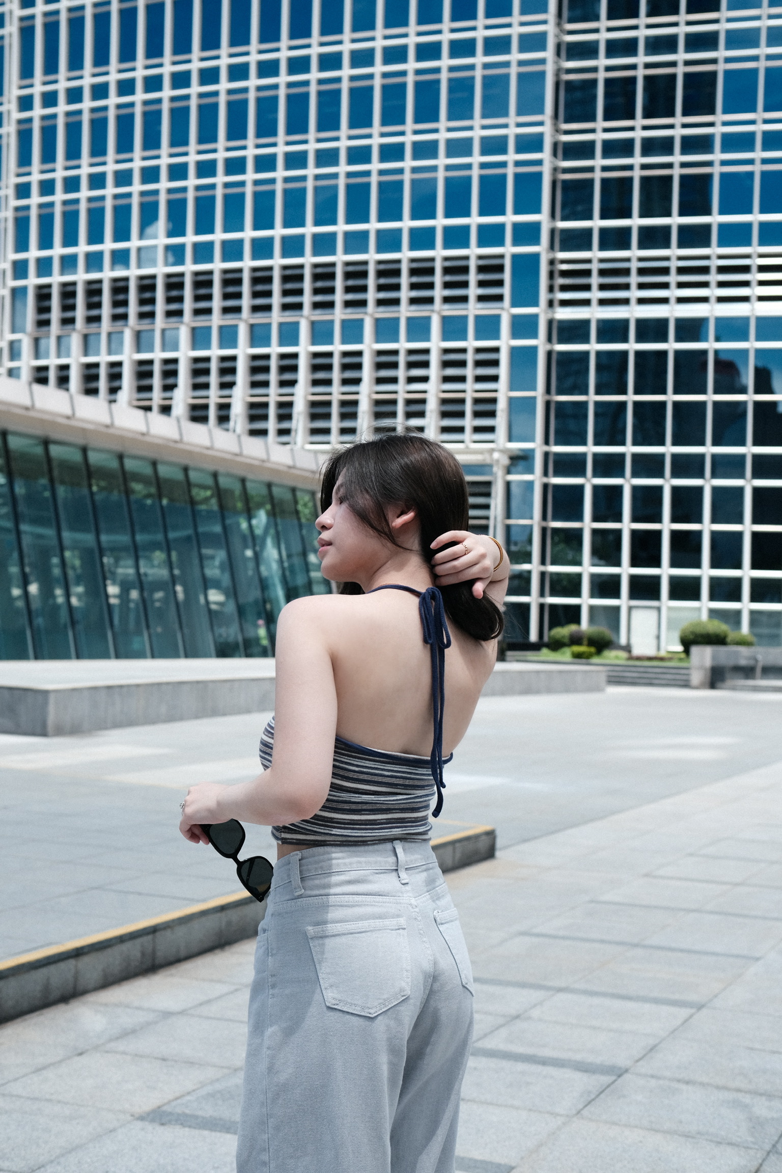 混色掛頸針織Top