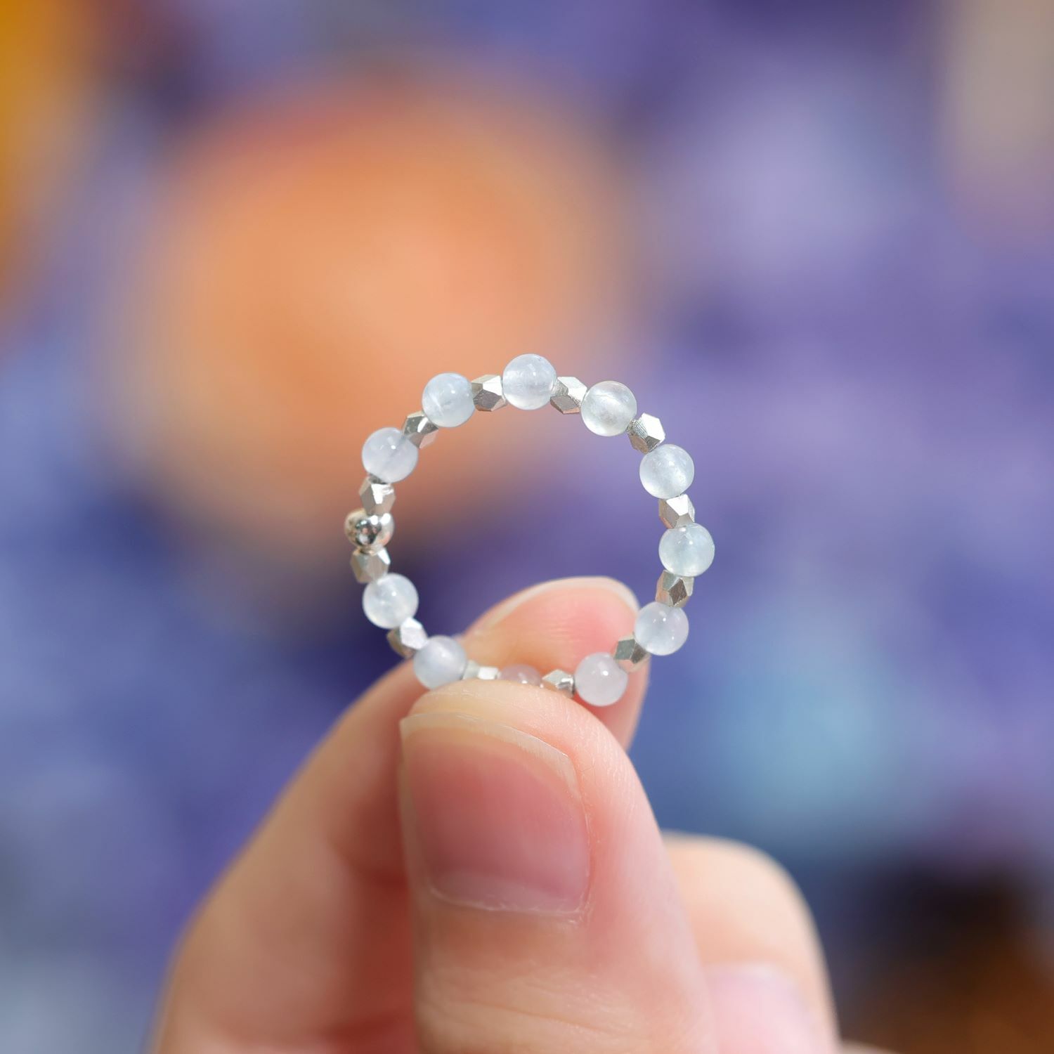 冰白．磨砂銀粒翡翠戒指（產品編號：JW002）