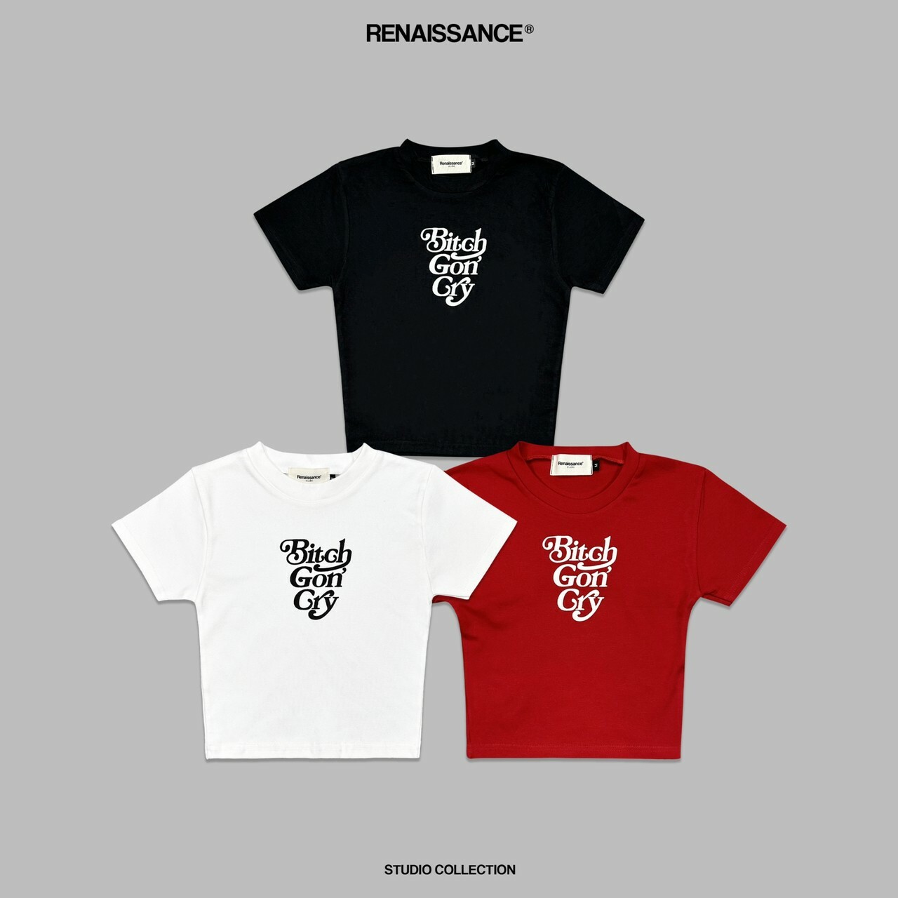 RENAISSANCE 女款 發泡字體 *子去哭 短版緊身短袖 T “ B**ch Gon’ Cry Crop Top “