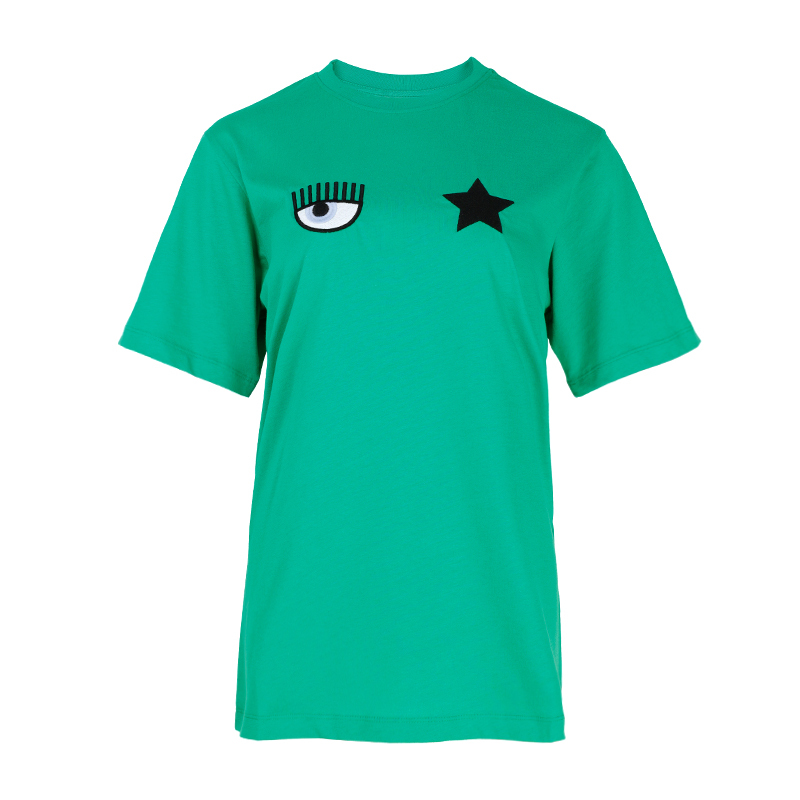 CHIARA FERRAGNI 綠色眼睛刺繡T恤 -T