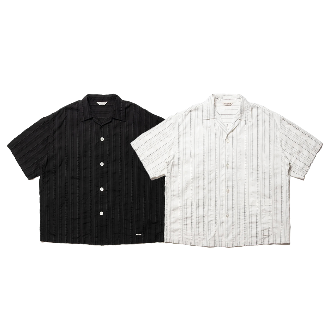 STRIPE SUCKER CLOTH OPEN COLLAR S/S SHIRT