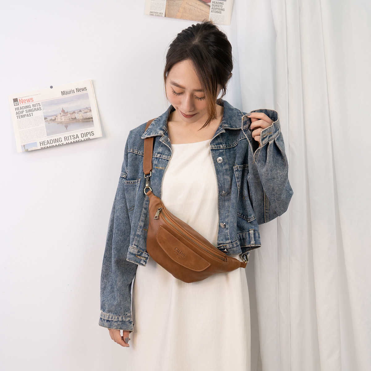 真皮前口袋胸前側背包-ht(234041ht)