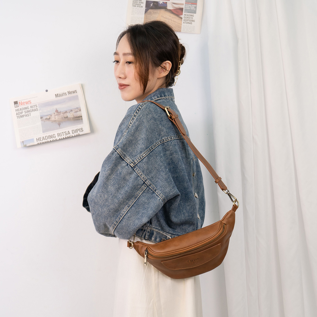 真皮前口袋胸前側背包-ht(234041ht)