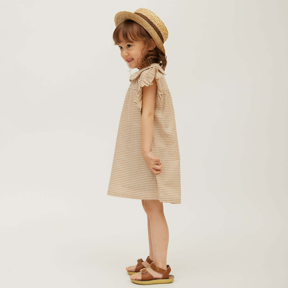 日本Petitmig 純棉小飛袖刺繡洋裝 - Brown