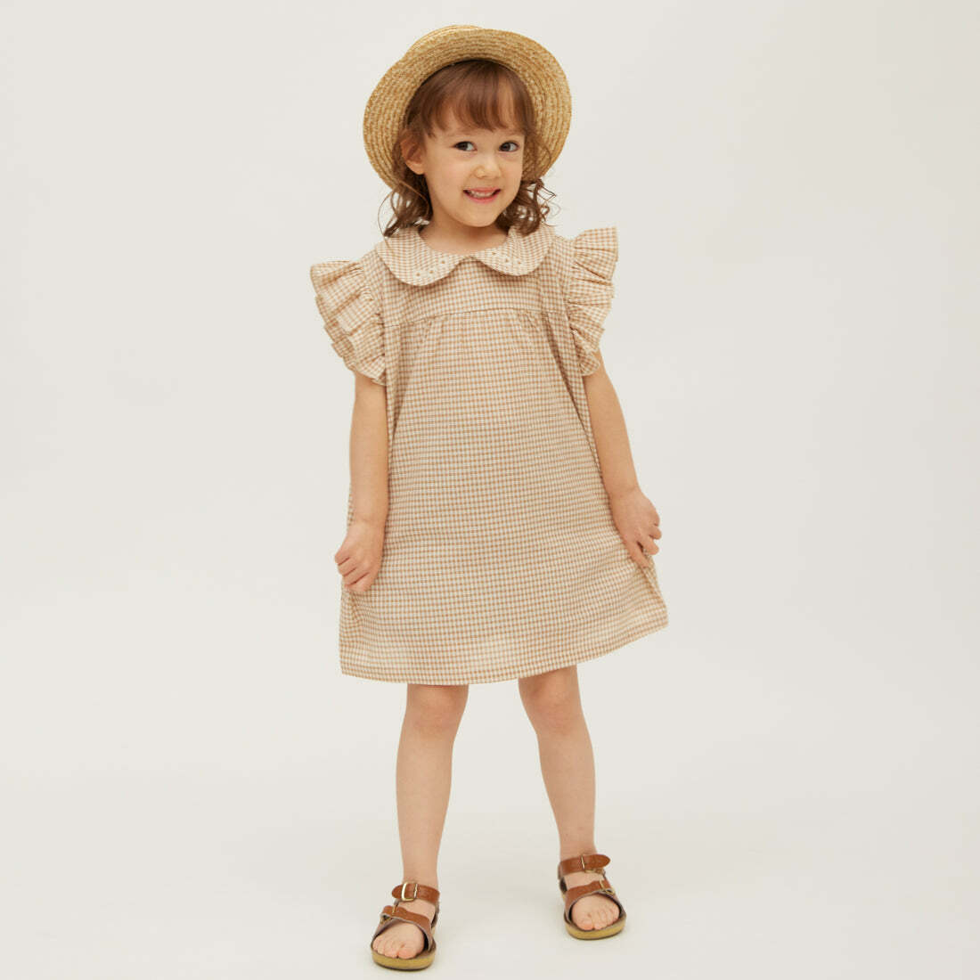 日本Petitmig 純棉小飛袖刺繡洋裝 - Brown