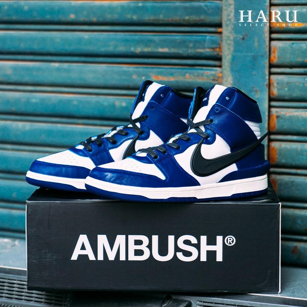 NIKE X AMBUSH DUNK HI DEEP ROYAL 白/皇家藍 奶油底 男女同款 復古休閒鞋 CU7544-400