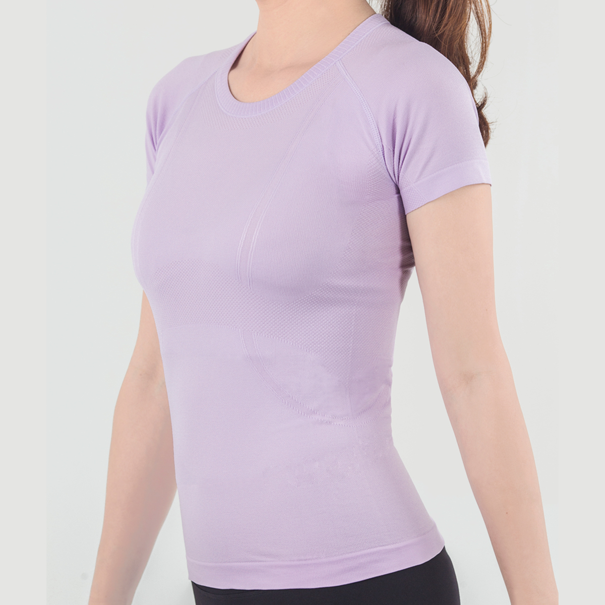 休閒針織短袖上衣 淺紫荷