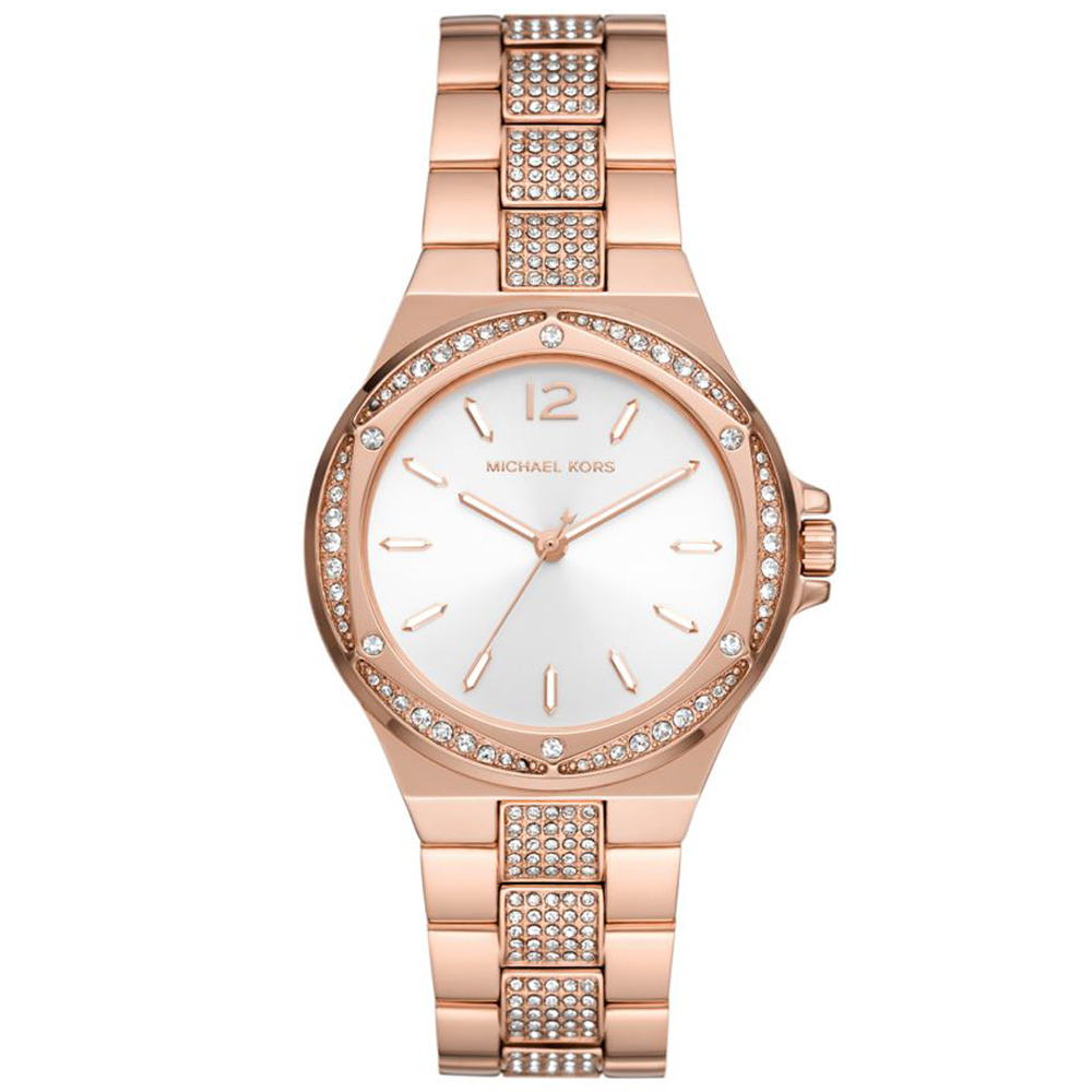 【MICHAEL KORS】晶鑽六角獨特不鏽鋼腕錶 玫瑰金x白面 MK7362 37mm 現代鐘錶