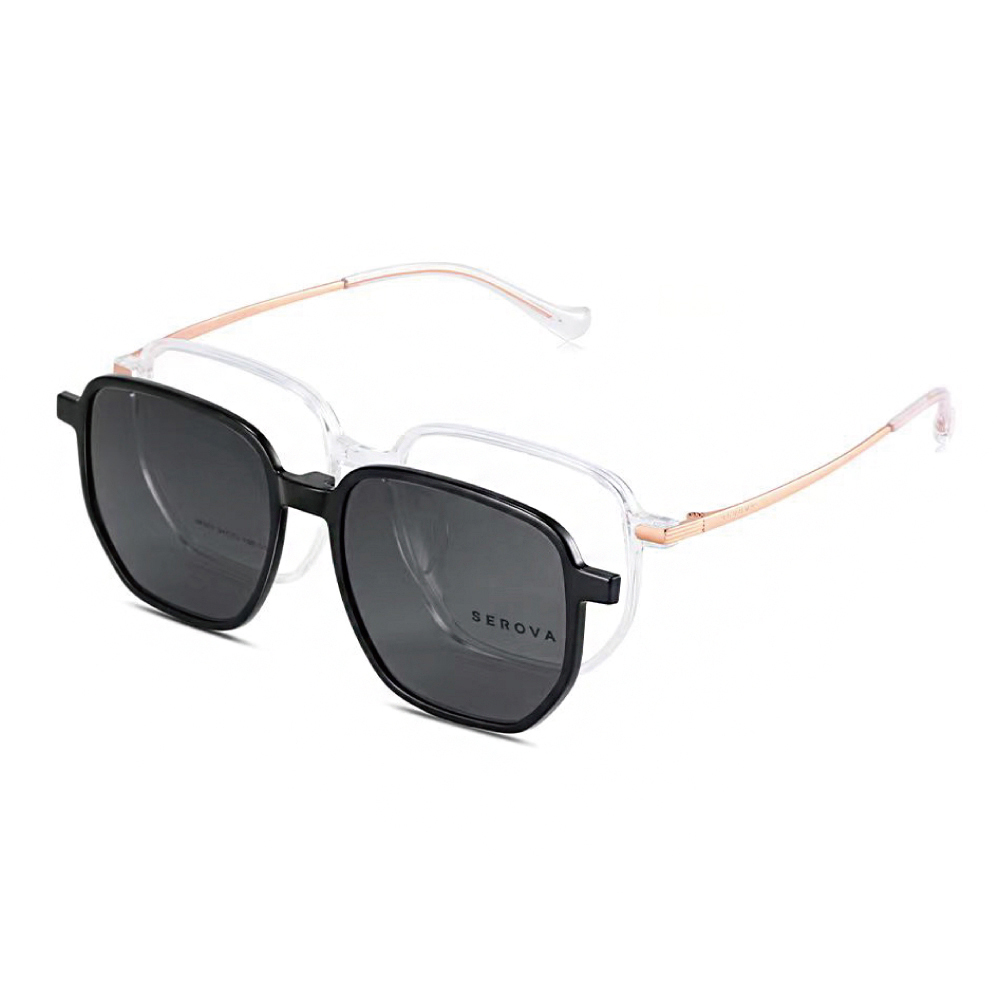 【SEROVA】SX001 方框光學眼鏡 附磁吸式偏光前掛片