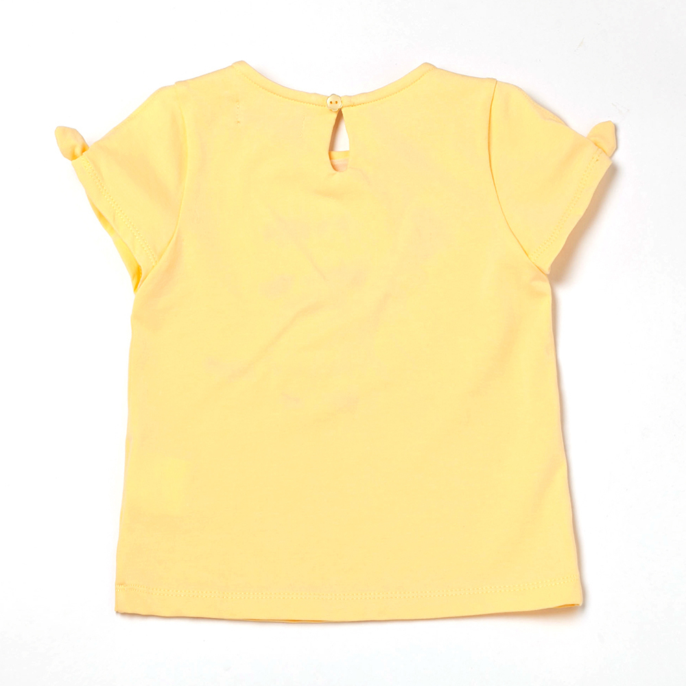 PIPPY 甜美貓咪刺繡彈性棉圓領短袖上衣 黃