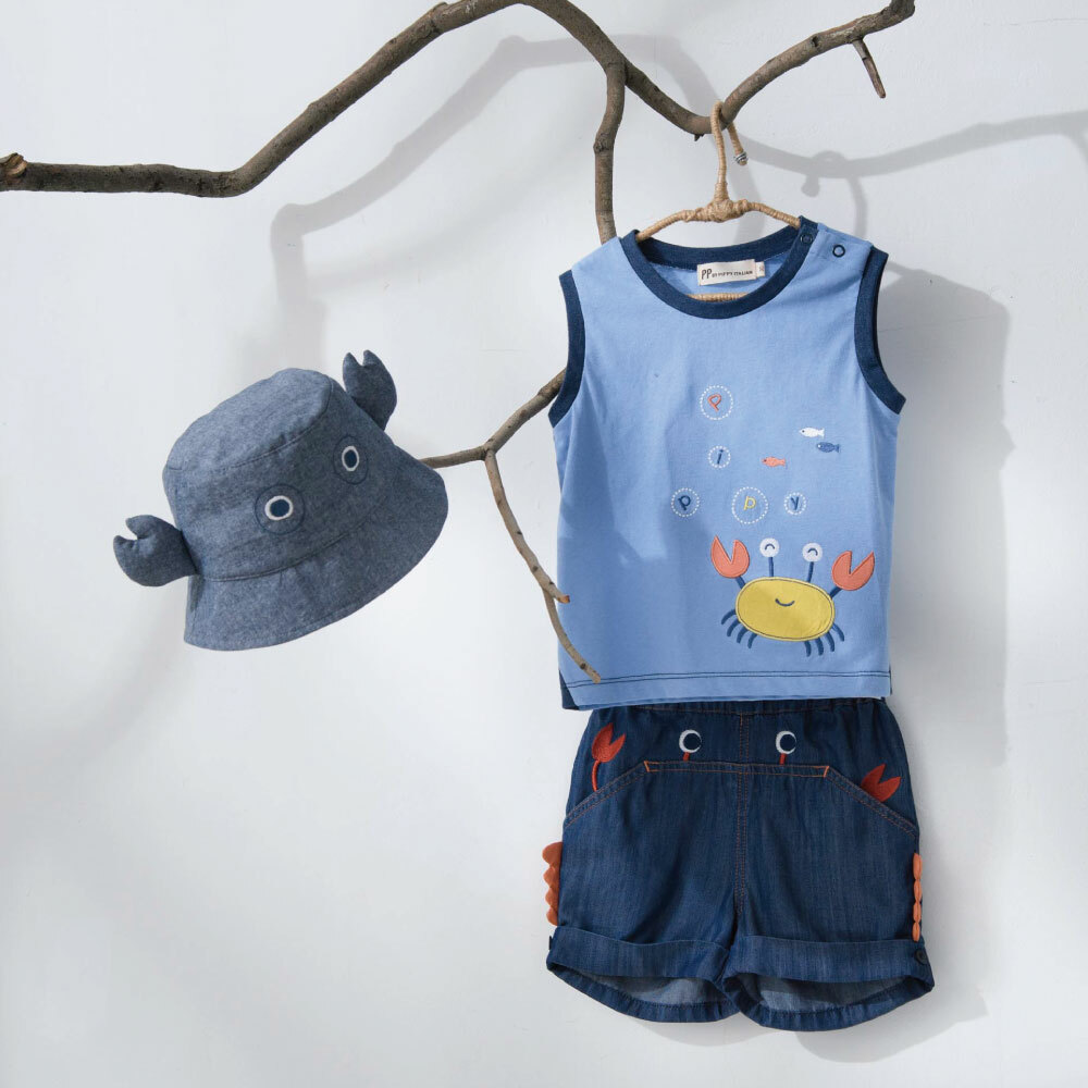 PIPPY 快樂螃蟹彈性棉無袖背心 藍