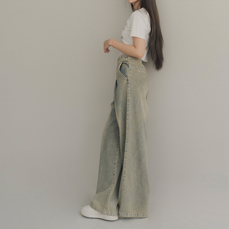 打折設計刷色牛仔寬褲