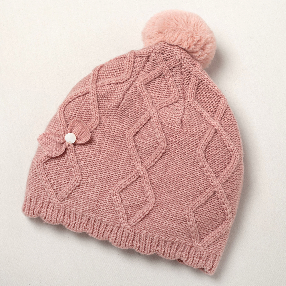 PIPPY立體毛線球蝴蝶結裝飾鉤織帽 粉