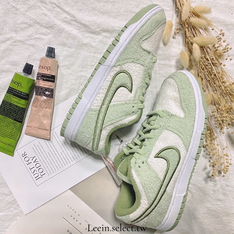 Nike Dunk Low Fleece 毛絨 羊毛 白綠 胡椒綠 哈密瓜 女鞋 DQ7579-300
