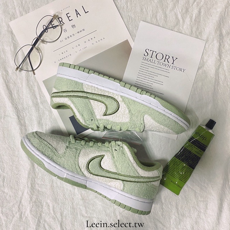 Nike Dunk Low Fleece 毛絨 羊毛 白綠 胡椒綠 哈密瓜 女鞋 DQ7579-300
