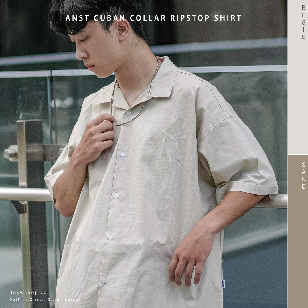 ANST 古巴領抗撕裂短袖襯衫 淺海鹽 深沙色