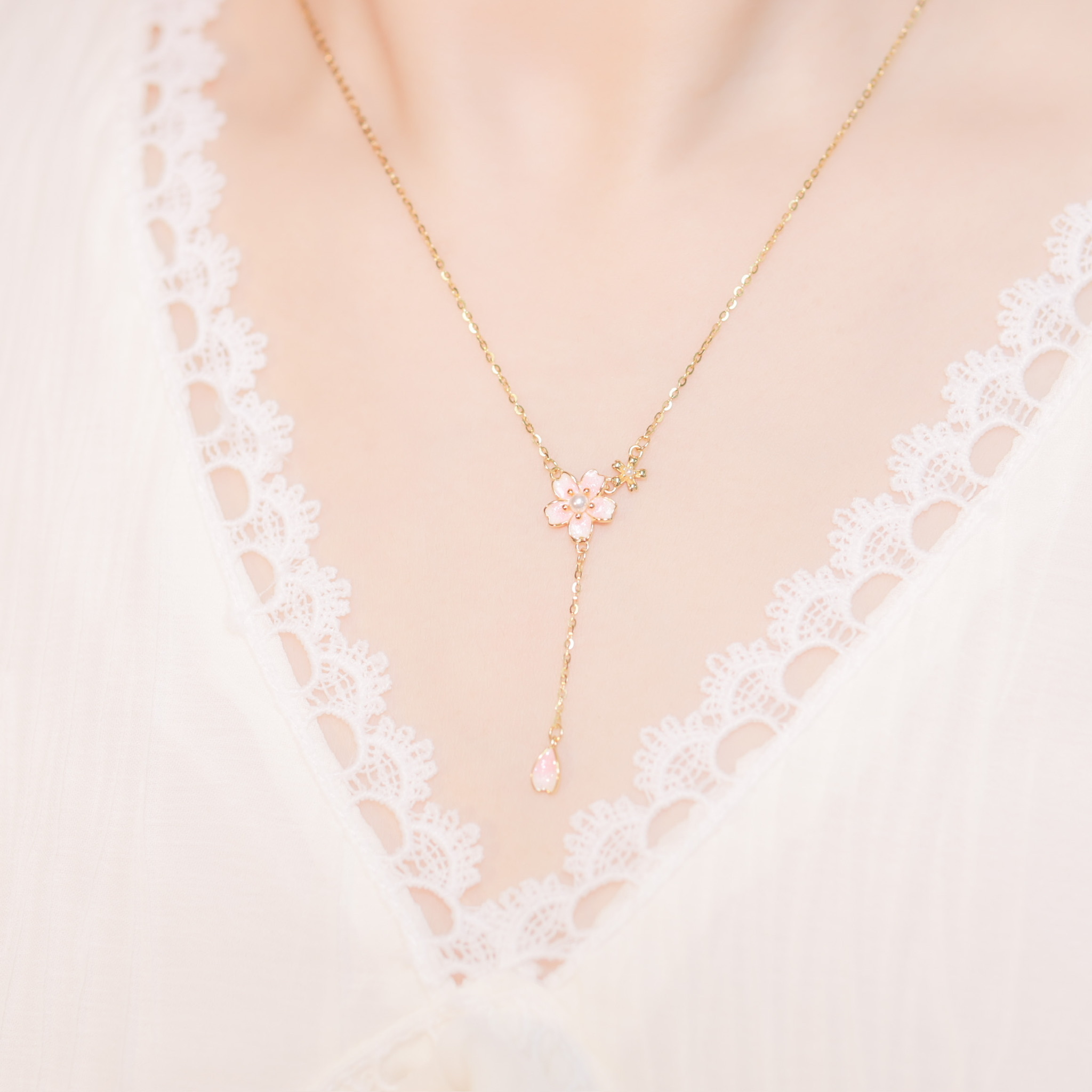 | 925純銀・ 金 | 櫻花飄流項鍊 | NE0893 |