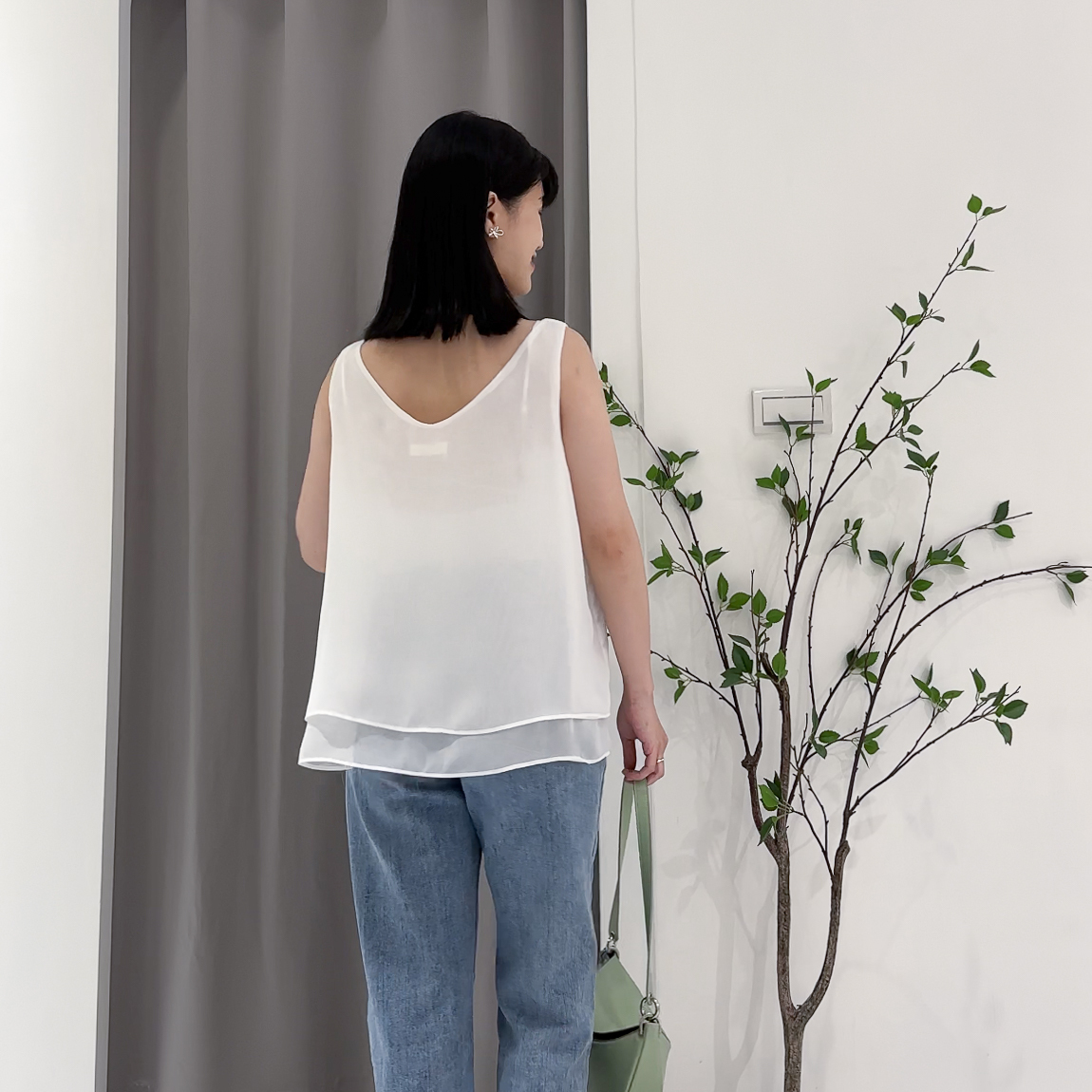 後V雙層雪紡背心(白)