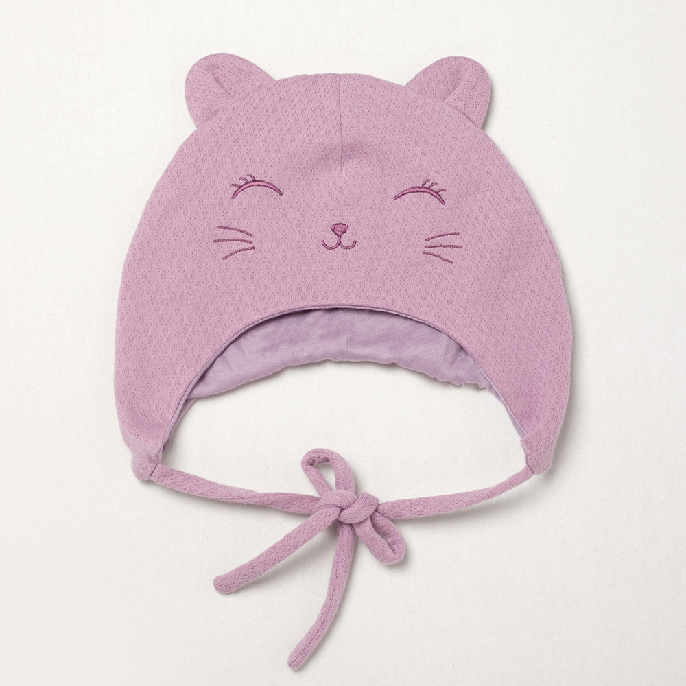 PIPPY 微笑貓咪造型綁帶帽 紫