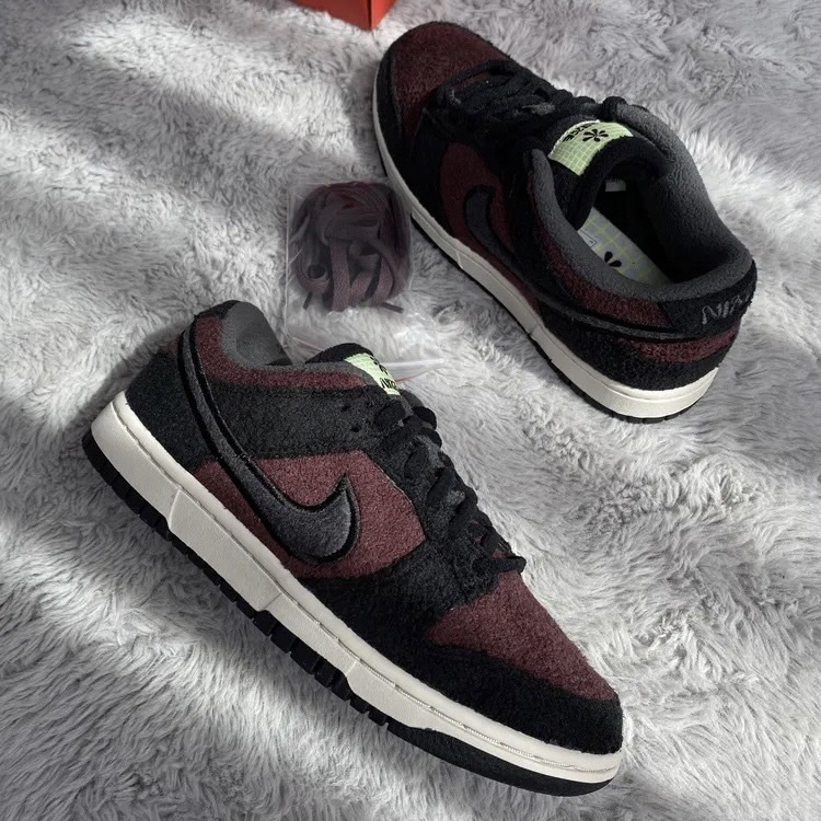 Nike Dunk Low Fleece 毛絨 黑紅 酒紅 女鞋 DQ7579-600