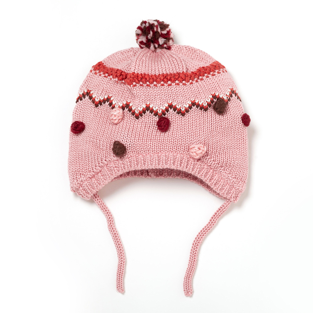 PIPPY立體編織球綁帶毛線帽 粉