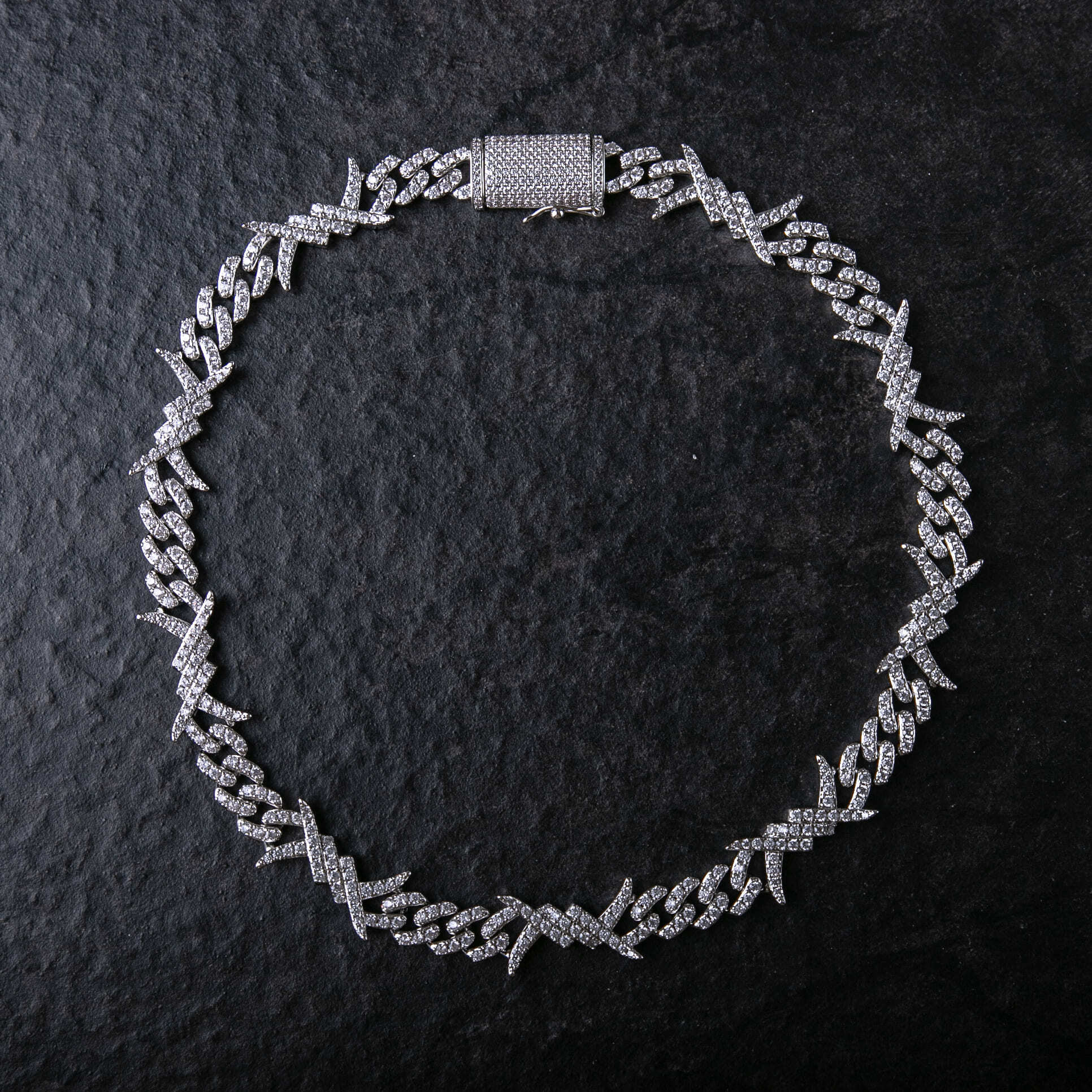 15mm滿鑲荊棘古巴項鍊