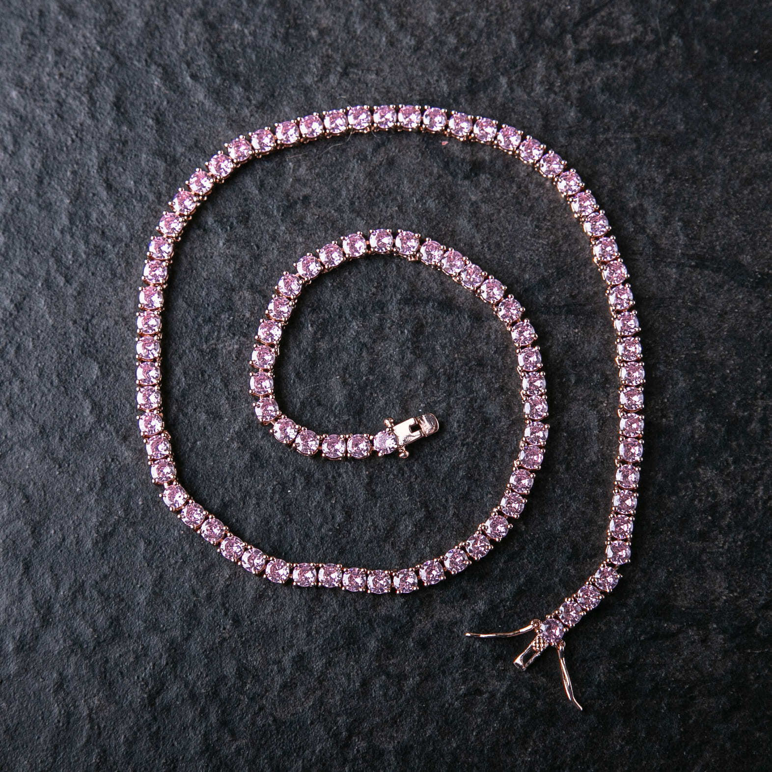 3-6mm粉色玫瑰金單排鑽網球鍊