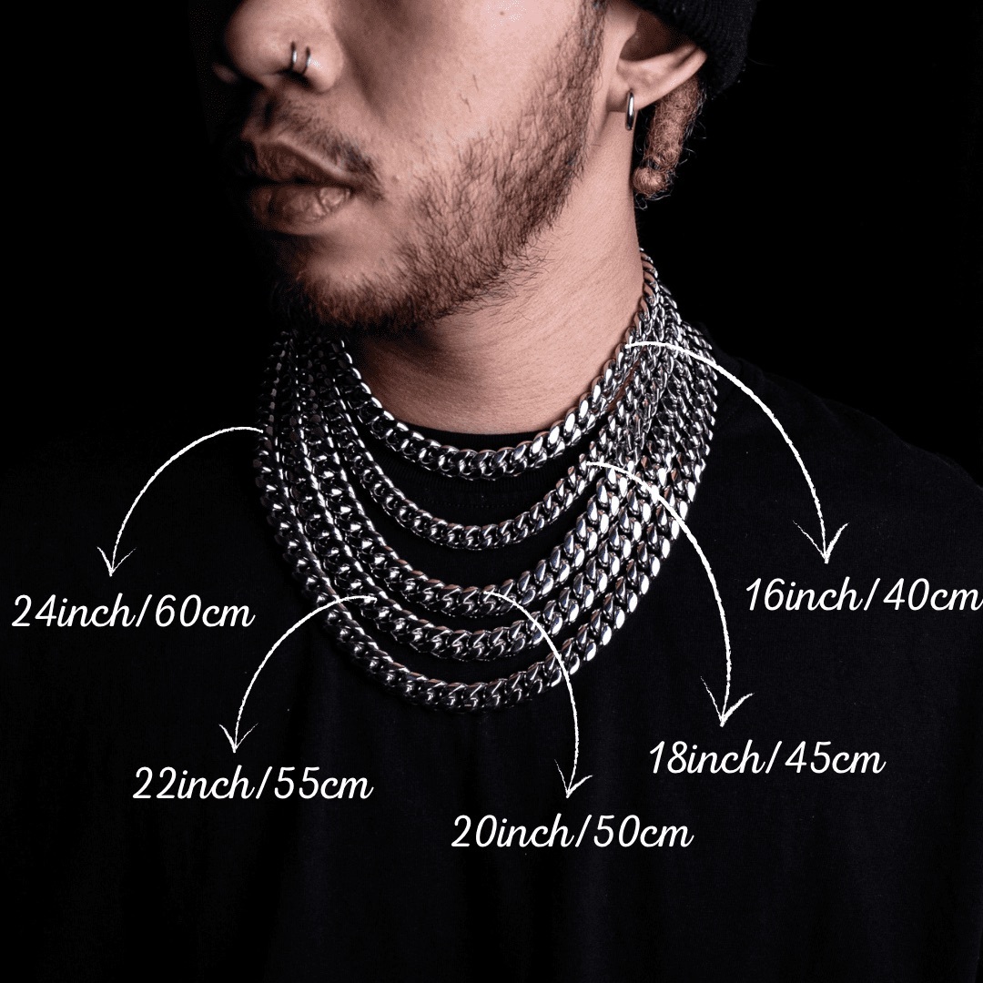 12mm滿鑲扣頭光面古巴項鍊