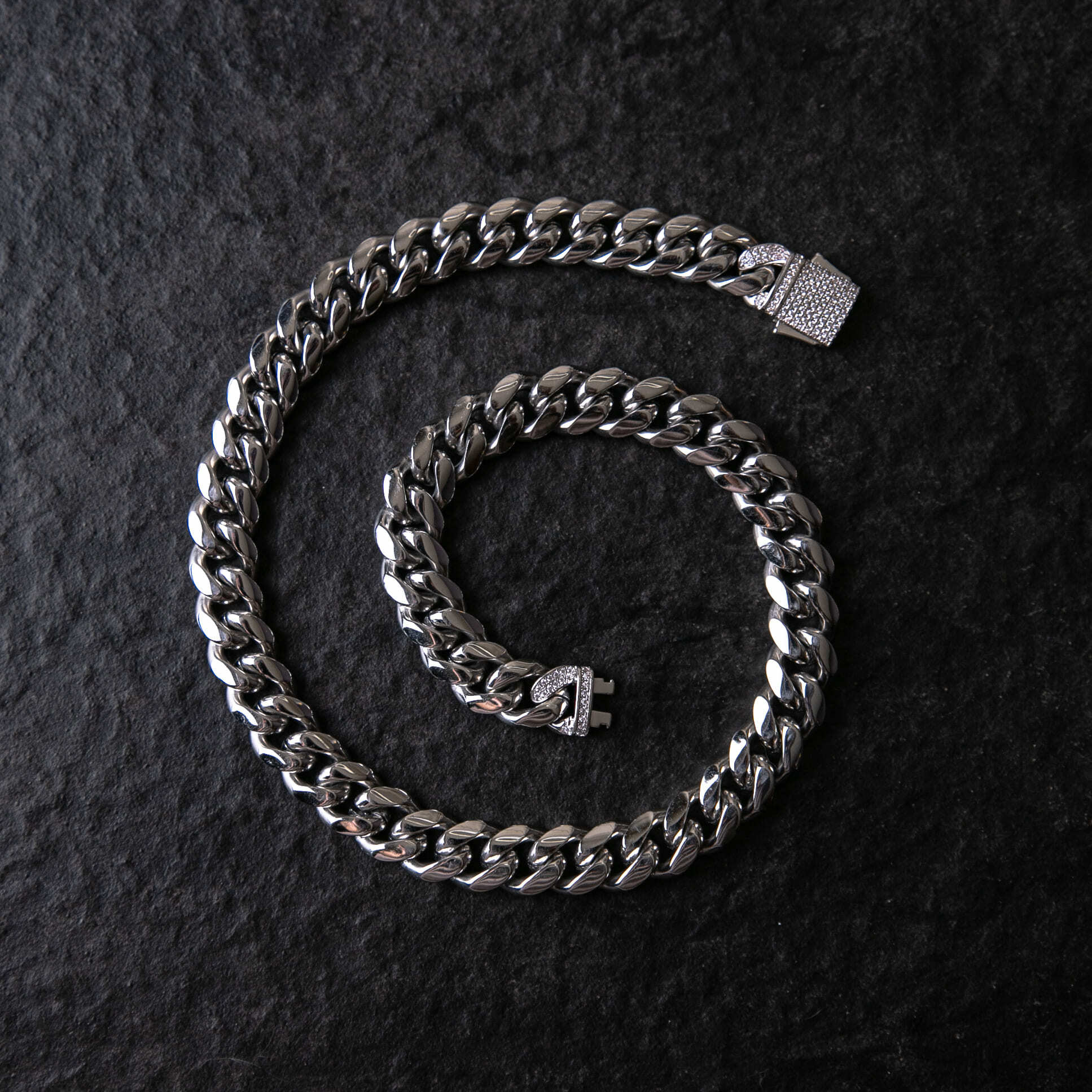 12mm滿鑲扣頭光面古巴項鍊