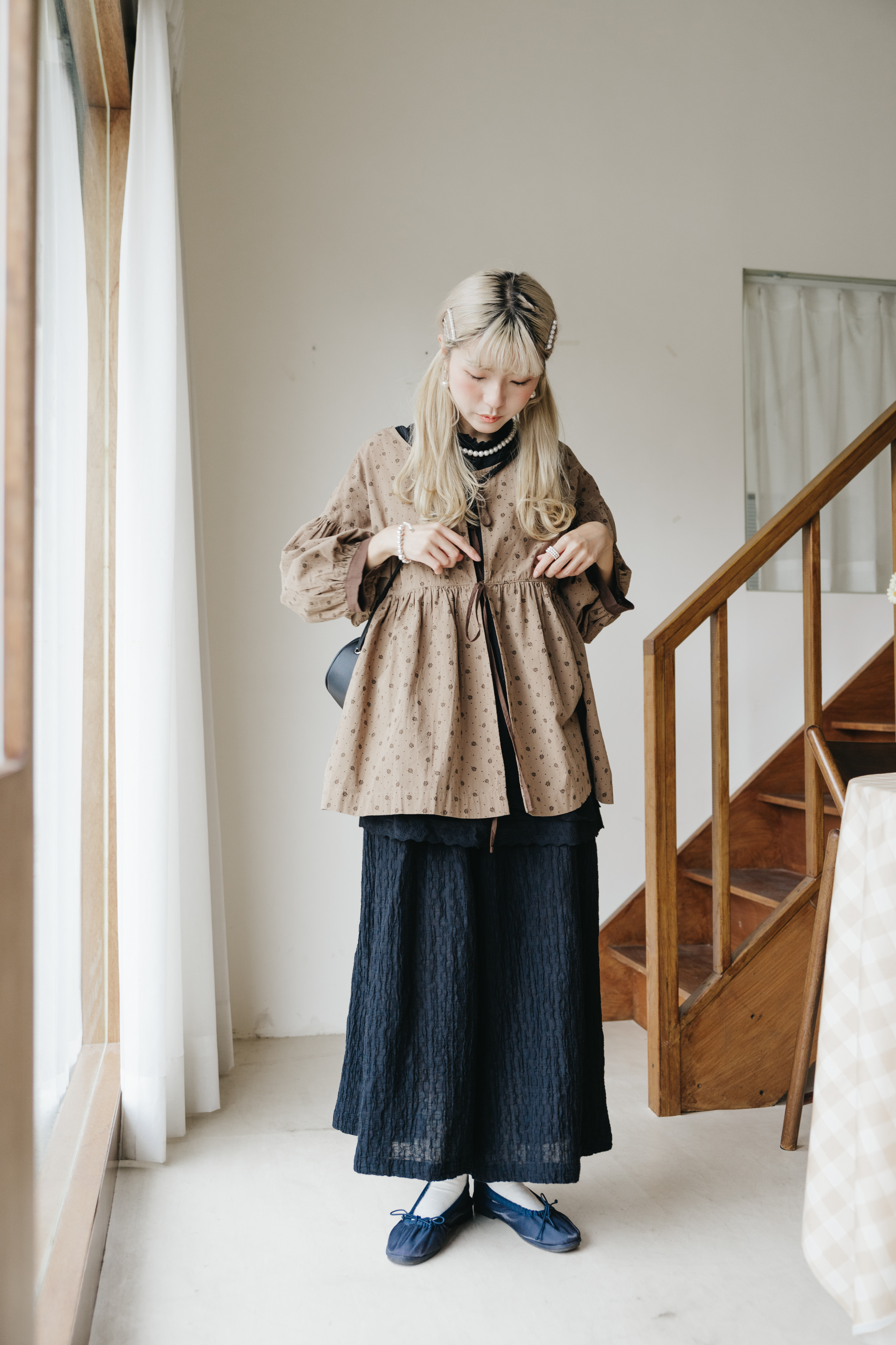 兩面穿碎花綁繩上衣