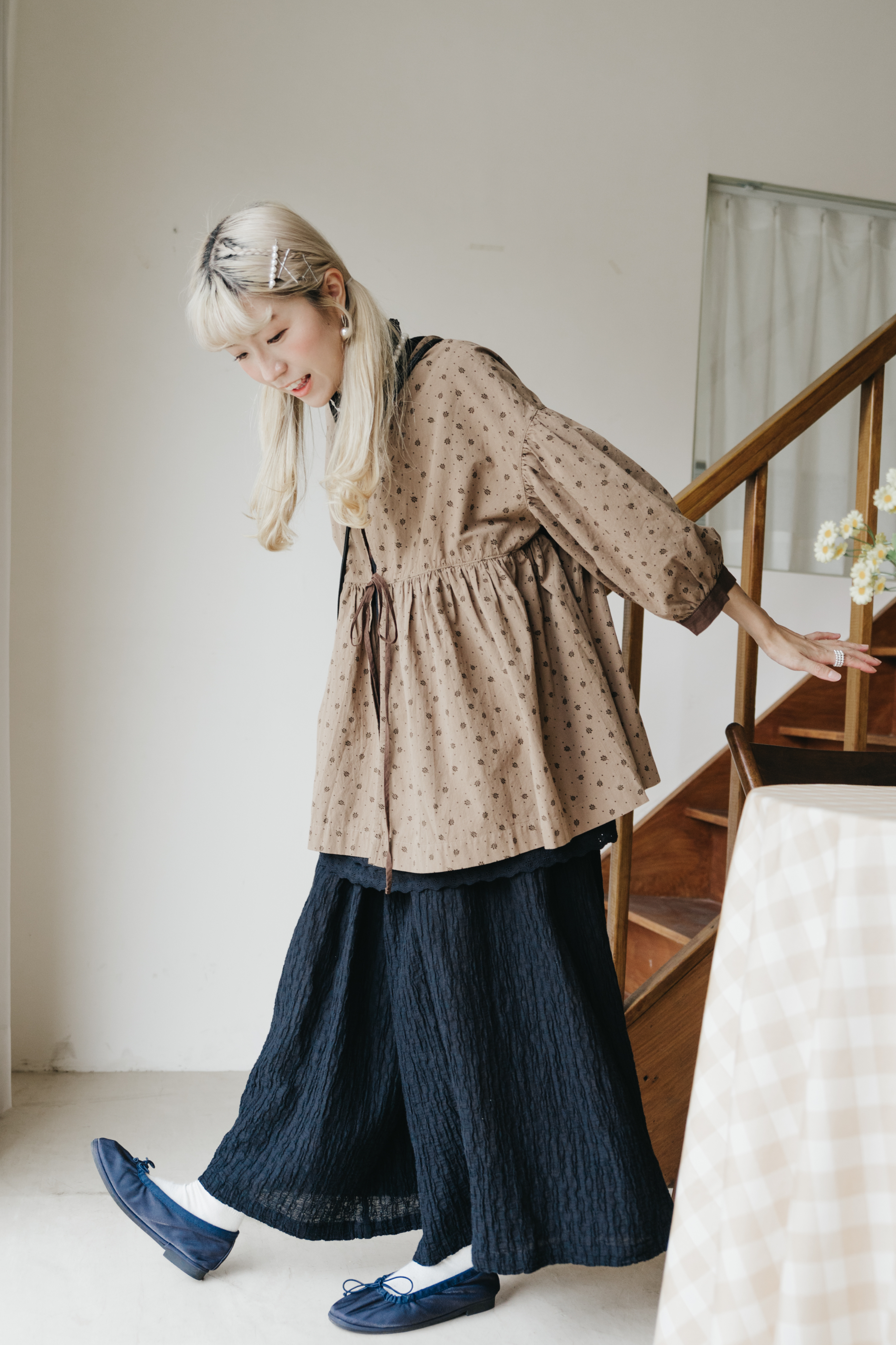 兩面穿碎花綁繩上衣