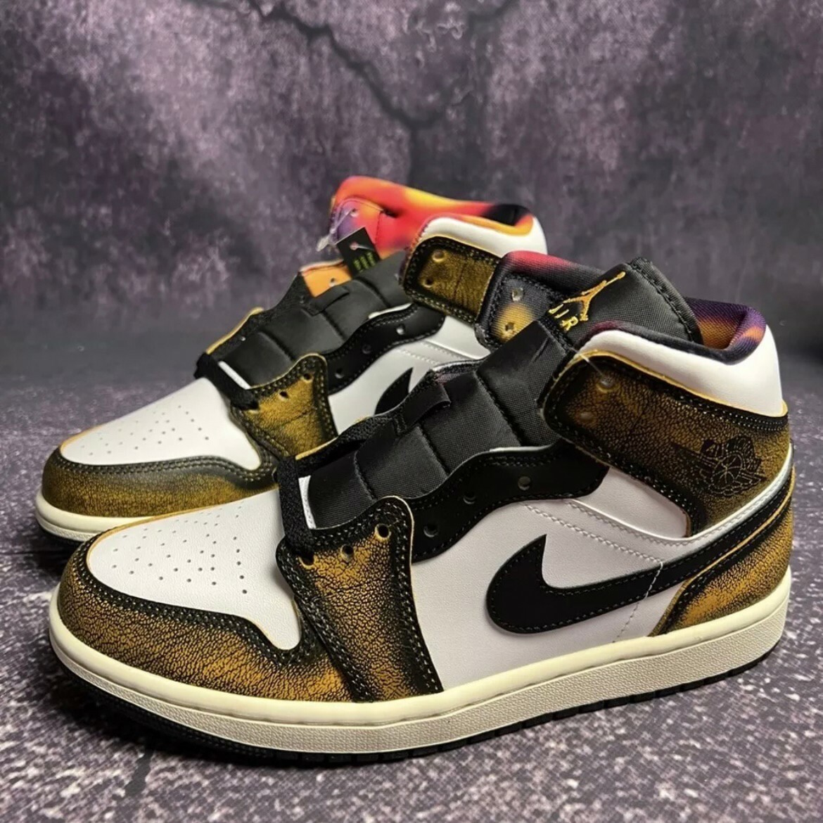 Nike Air Jordan 1 Mid SE 中筒 白黑黃 古銅色 復古做舊 男鞋 DQ8417-071