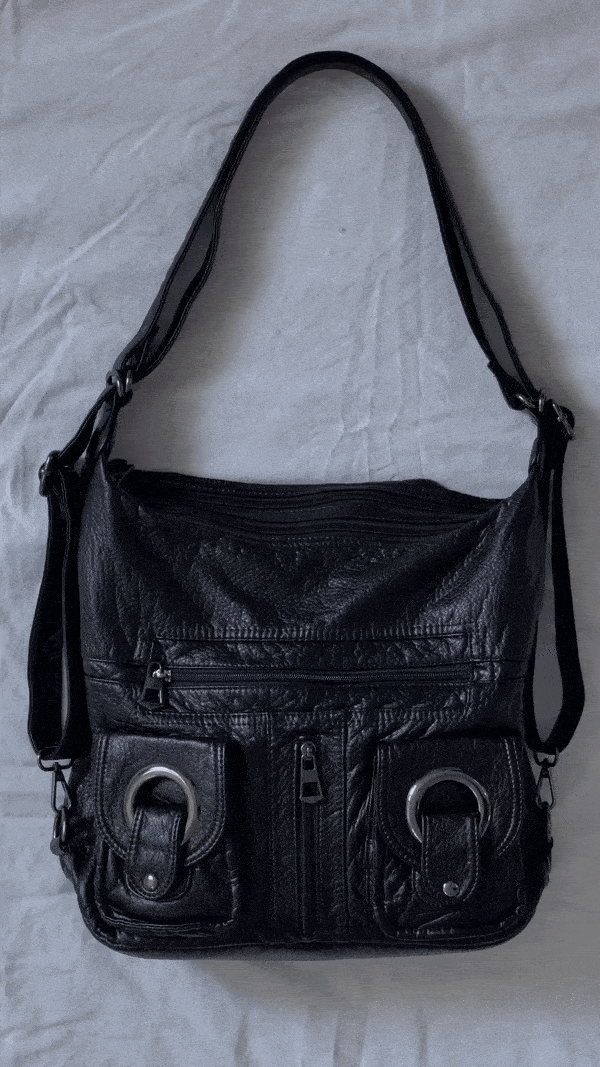 金屬扣皮革雙肩包