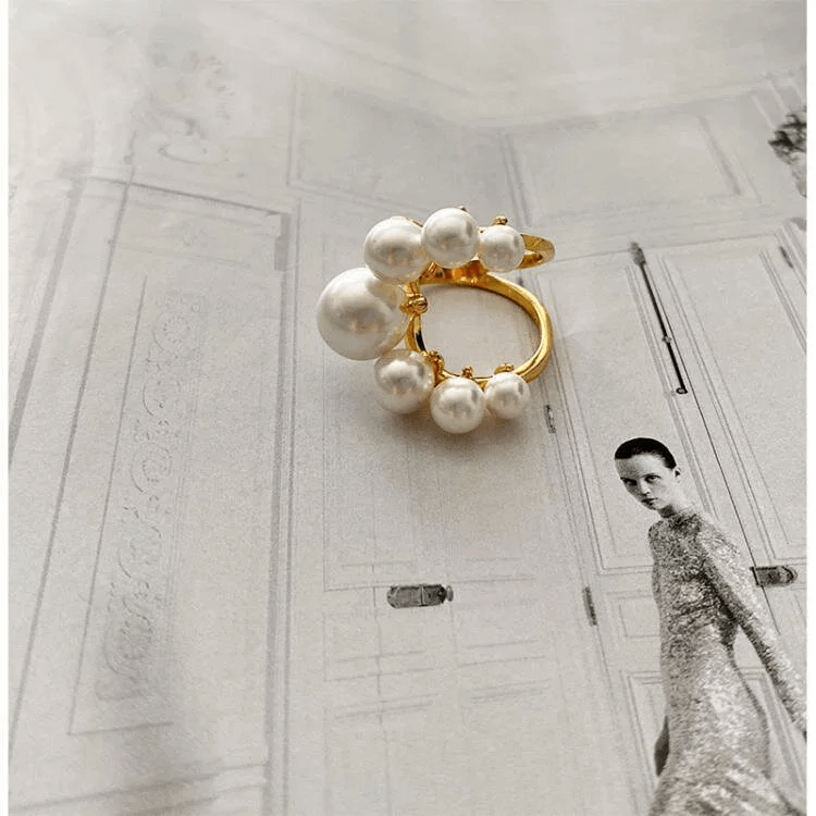 【歐美風】法式輕奢珍珠設計款開口戒指