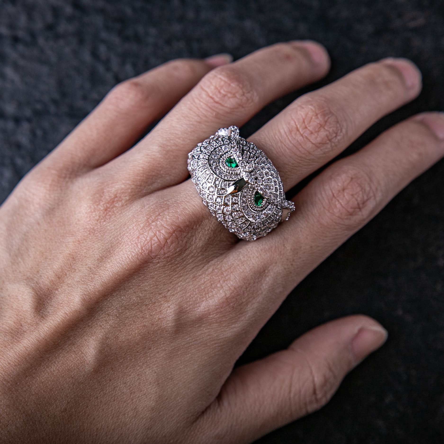 滿鑲貓頭鷹戒指