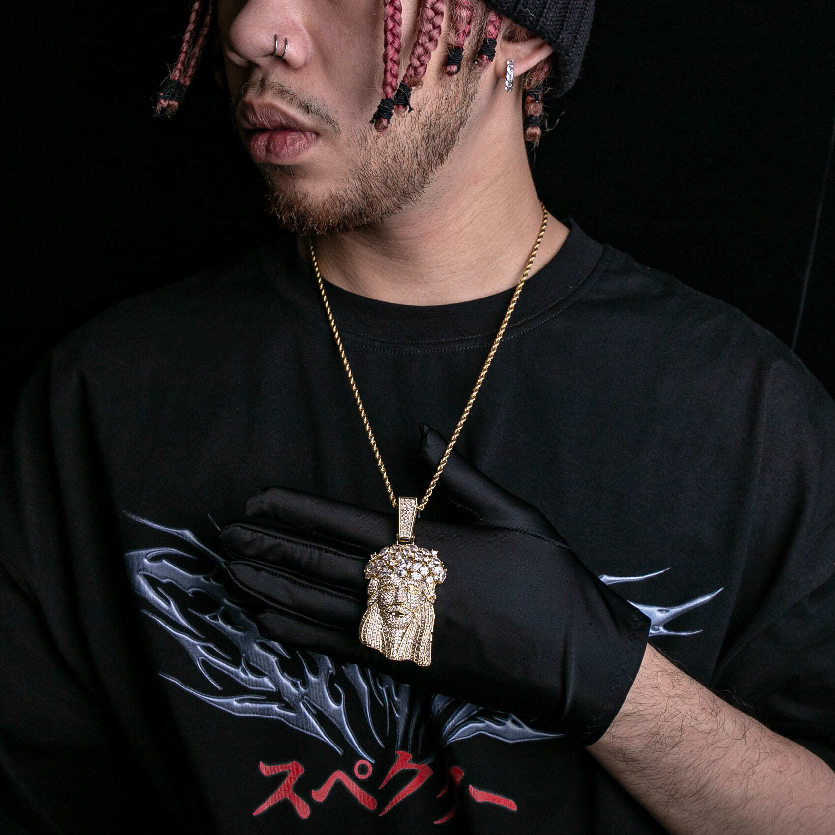 滿鑲T方耶穌頭墜飾